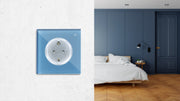 Kit de 3 Enchufes de pared ODE PLUS con medidor de consumo eléctrico - placa de vidrio templado azul, enciende y apaga tus aparatos electrónicos mediante integración de voz con varios asistentes de voz